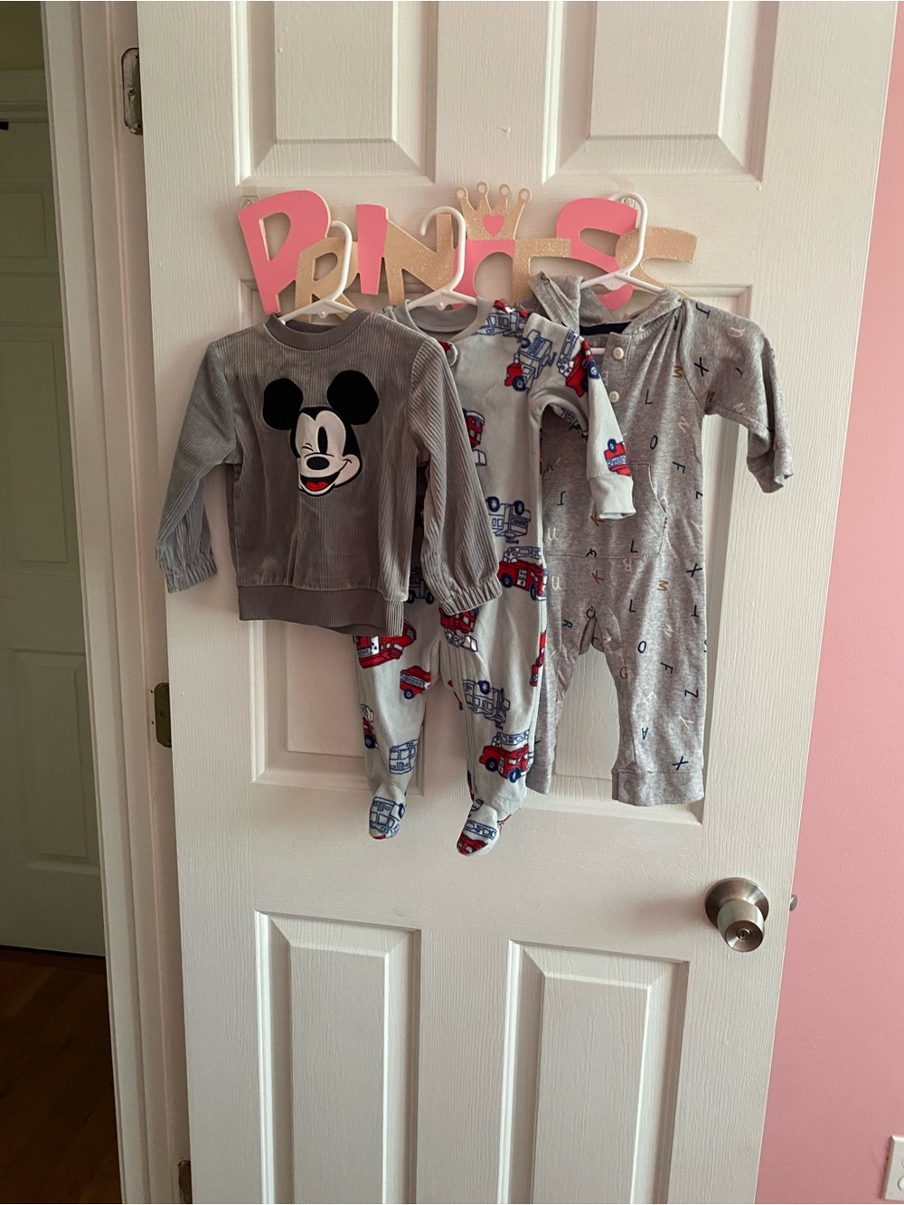 Carter's Gray Mickey Mouse 3-Piece Pajama Set with Red & Blue Truck Accents